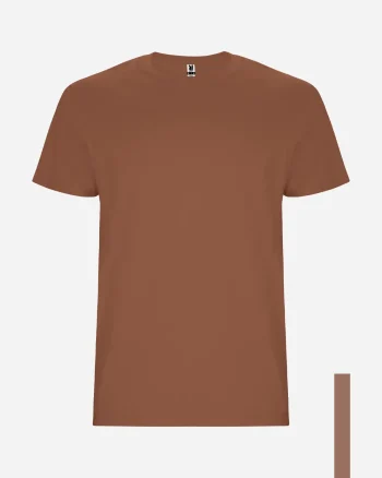 Brown short-sleeve T-shirt with a plain front and no graphics or text visible.