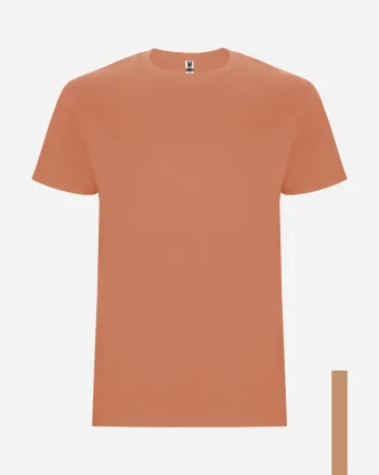 Terracotta-orange crew-neck short-sleeve T-shirt shown from the front on a white background.